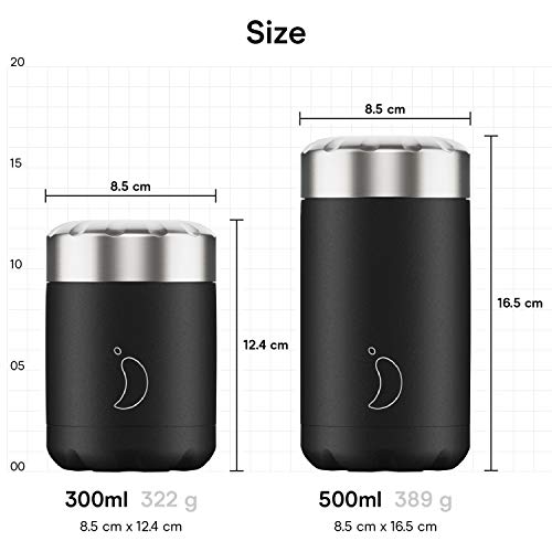 Chilly's Termo para Alimentos - Contenedor de Alimentos Reutilizable de Acero Inoxidable de - Aislamiento de Doble Pared para Mantener los Alimentos Calientes o Fríos - Azul Mate, 300ml