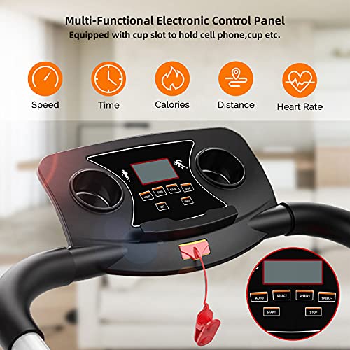 Cinta de correr eléctrica plegable pasamanos, WOOD TREE ancianos máquina para caminar y correr casa inclinación ajustable, treadmill fitness portátil para gimnasio doméstico oficina