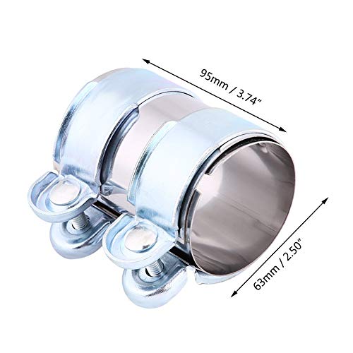 Cinta de tubo de silenciador de escape, Turbo de acero inoxidable Abrazadera de banda de escape Abrazaderas de paso Conector de tubo de Catback de silenciador con tornillos(2.5 inch)