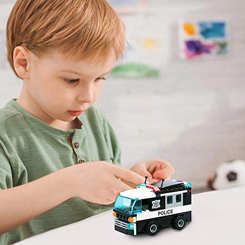 City Police Car Kit de construcción de camiones de policía Patrulla de coches Juguetes - Juego de construcción de transportador de prisioneros para niños y niñas de 6 años en adelante, 104 piezas