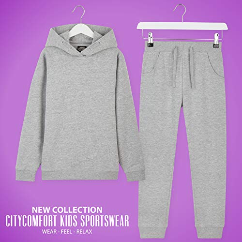 CityComfort Chandal Niña, Conjunto de 2 Piezas Sudadera con Capucha y Pantalon Chandal, Ropa Niño 100% Algodon, Regalos Para Niños Edad 3-14 Años (Gris Claro, 7_years)