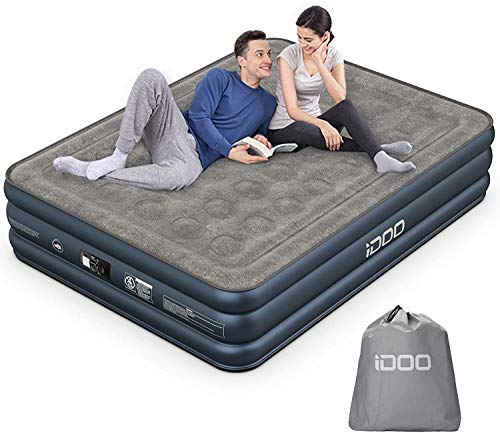 Colchón hinchable iDOO,Cama hinchable con bomba de inflado incorporada.Rápido inflado y desinflado en tan solo 3 minutos,para el hogar,viajes y camping,203x152x46cm.Peso máximo:295Kg(Cama Matrimonial)