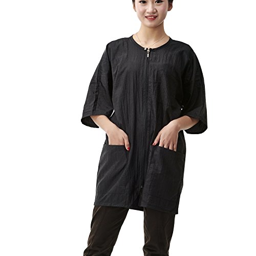 Colorfulife - Vestido de salón para cliente, bata tipo kimono con cierre de cremallera, para peluquería, para hotel, peluquería, para invitados, color negro