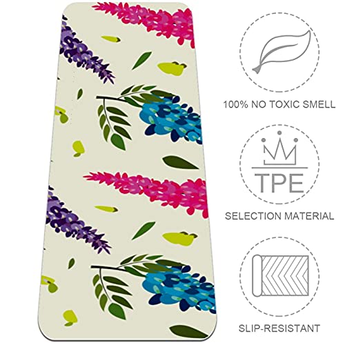 Coloridas acuarelas, glicinas, flores, esterilla de yoga gruesa para entrenamiento, antideslizante, para pilates, gimnasios, para mujeres, 182,8 x 60,9 cm