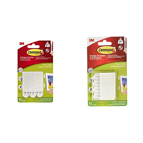 Command 17201Pack de 8 tiras para cuadros (medianas, hasta 5.4 kg), color blanco + 17202, Tiras para Colgar Cuadros, Blanco, Pequeñas, (hasta 1,8 kg)