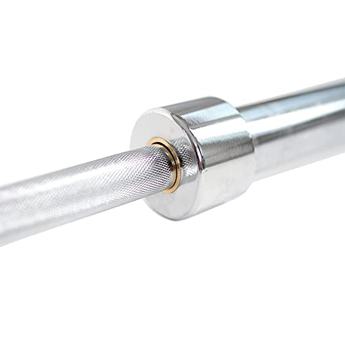 C.P. Sports barras de pesas, barra de olímpica 50mm, sostiene hasta 250 kg, longitud total 2200 mm, acero sólido cromado, de alta calidad casquillos de fricción, G42
