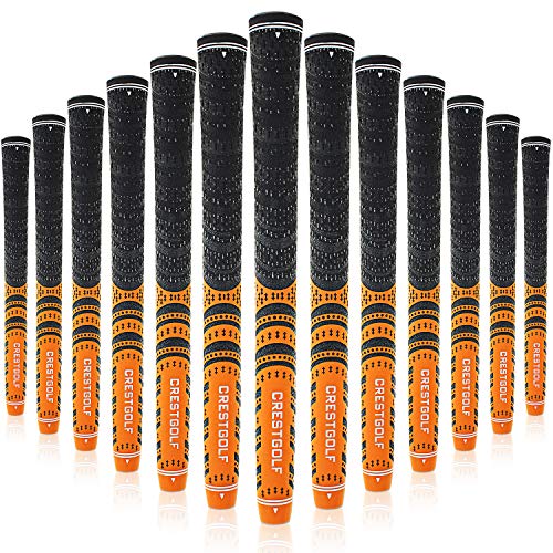 CRESTGOLF Juego de 13 empuñaduras de Golf multicompuesto actualizado para Palos de Golf, más Antideslizante, tecnología de Hilo de algodón ecológico, (Naranja estándar)