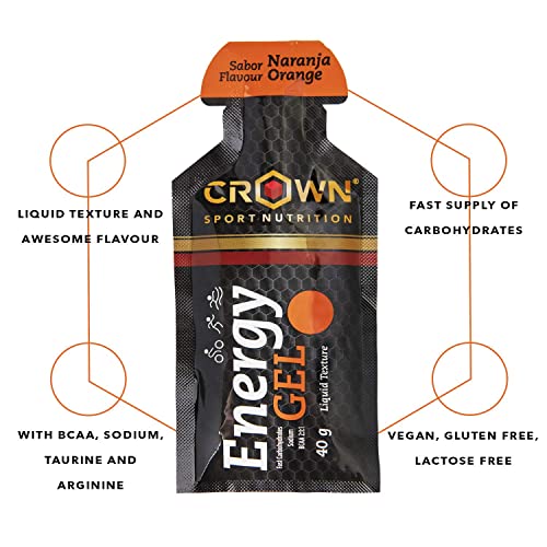 Crown Sport Nutrition Gel Energético - con o sin Cafeína - 12 unidades Carbohidratos en ratio 2:1:1 (Maltodextrina - Dextrosa - Fructosa) Ciclismo Running Deporte Entreno
