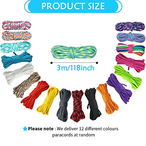 Cuerda Paracord, NETUME 12 Colores 7 Hebras Cuerda Paracaidas Colores para Cinturones de Manualidades DIY, Paracord Set para Acampar al Aire Libre Senderismo Escalada Caza Pesca, 10Pies 0,16Pulgadas