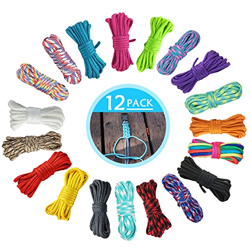 Cuerda Paracord, NETUME 12 Colores 7 Hebras Cuerda Paracaidas Colores para Cinturones de Manualidades DIY, Paracord Set para Acampar al Aire Libre Senderismo Escalada Caza Pesca, 10Pies 0,16Pulgadas