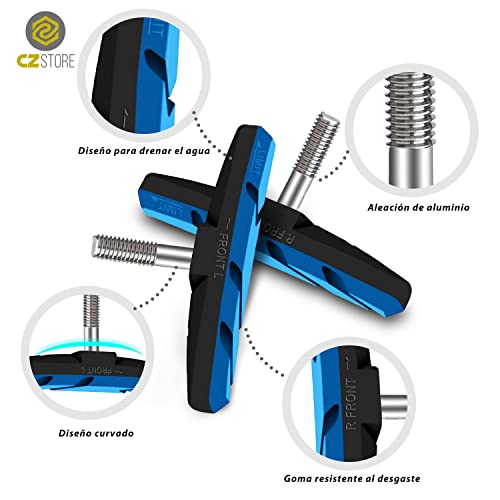 CZ Store Juego de Frenos en V para Bicicletas | 2 Pares |✮✮GARANTÍA DE por Vida✮✮- Juego Completo de Pastillas de Freno de Goma para Pinza - Bloques con Arandelas, Tuerca - Azul