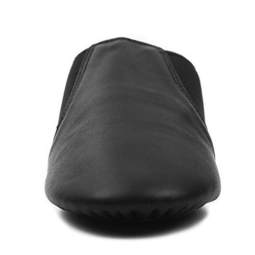 DANCEYOU Zapatos de Jazz de Cuero Negro con Poco Tacón Zapatillas de Danza con Suela Partida y Cinturón de Empalme Elasticidad para Niños y Adultos EU39