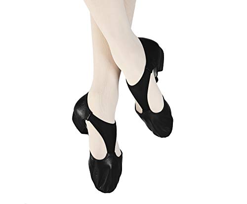 DANCEYOU Zapatos de Jazz para Mujer con Suela Blanda Zapatos de Baile Latino para Hombre Sandalias de Enseñanza de Baile de Cuero para Baile de Salón Salsa Latina Moderna, Negro EU 36.5/37