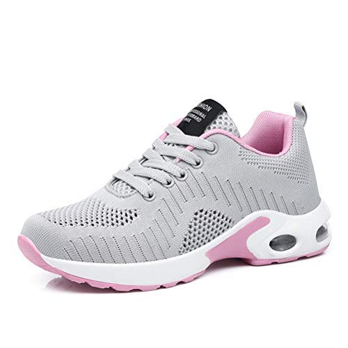 Dannto Zapatos Deporte Mujer Zapatillas Deportivas Correr Gimnasio Casual Zapatos para Caminar Mesh Running Transpirable Aumentar Más Altos Sneakers (Gris-B,40)
