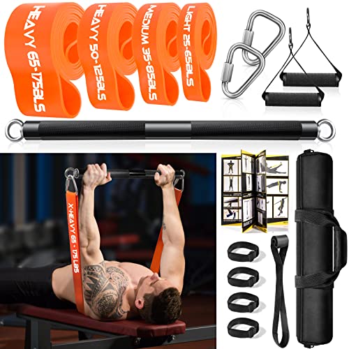 DASKING Juego de barra de resistencia portátil, barra de entrenamiento de fuerza de 500 libras 58cm ,cuatro bandas de resistencia para hombres y mujeres utilizadas para peso muerto y sentadillas