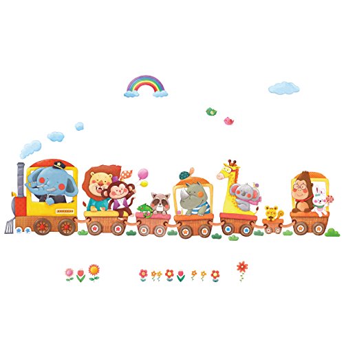 DECOWALL DA-1406A Trenes de Animales Vinilo Pegatinas Decorativas Adhesiva Pared Dormitorio Salón Guardería Habitación Infantiles Niños Bebés(Grande)