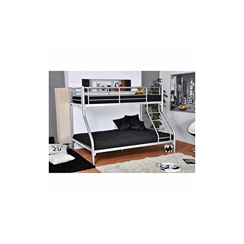 Direct low cost Literas Juveniles + Camas de Matrimonio (90x190 + 135x190) Cama Grande + Cama Alta con escaleras, Estructura de Metal Color Plata Litera Jorge Matrimonio (Plata)
