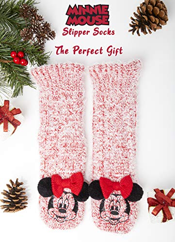 Disney Calcetines Antideslizantes Invierno Mujer Con Personajes Disney, Zapatillas de Punto Interior Forro Polar Para Estar Por Casa, Regalos Mujer (Rojo)