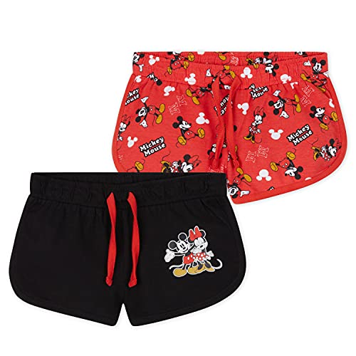 Disney Pantalon Corto Niña, Pack De 2 Pantalones Cortos de Mickey y Minnie Mouse, Ropa Niña de Algodón, Regalos para Niñas 18 Meses-10 Años (Rojo/Negro, 2-3 años)