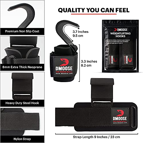 DMoose Fitness Ganchos de Levantamiento de Pesas Grip (par) - Neopreno Acolchado Grueso de 8 mm - Asegure su Agarre y Alcance Sus metas con Guantes de Gancho de Entrenamiento Premium