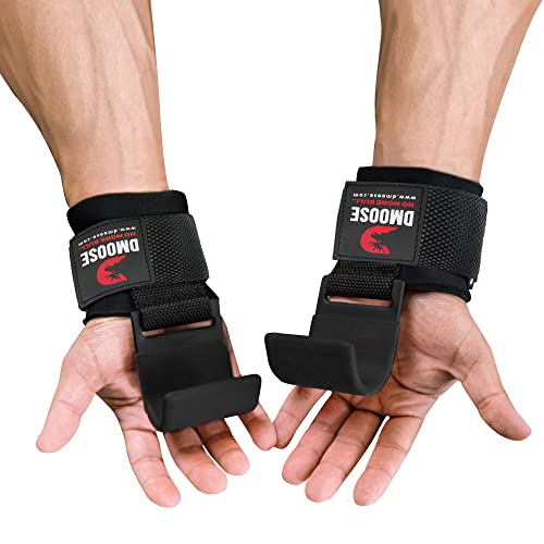 DMoose Fitness Ganchos de Levantamiento de Pesas Grip (par) - Neopreno Acolchado Grueso de 8 mm - Asegure su Agarre y Alcance Sus metas con Guantes de Gancho de Entrenamiento Premium