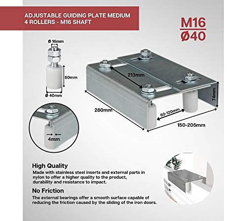 DOJA Industrial | Guia de Piso Ajustable Puerta Corredera | 4 Ruedas Medianas | Soporte para Puertas Deslizantes con Cojinetes de Nylon | Portón Electrico Automatico, Puertas Correderas, Granero