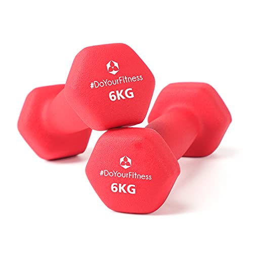 #DoYourFitness Juego de 2 mancuernas - 2 x 6 Kg - Superficie de neopreno antideslizante - Pesas aeróbicas) - Rojo