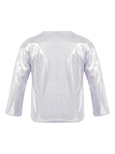 dPois Camiseta Manga Larga para Niña Camiseta de Metálico Brillante Top Fiesta Actuación Camiseta de Danza Hip Hop Otoño Casual Unisex Plateado 5-6 años