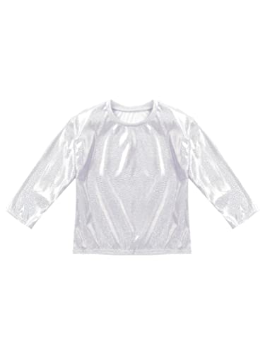 dPois Camiseta Manga Larga para Niña Camiseta de Metálico Brillante Top Fiesta Actuación Camiseta de Danza Hip Hop Otoño Casual Unisex Plateado 5-6 años
