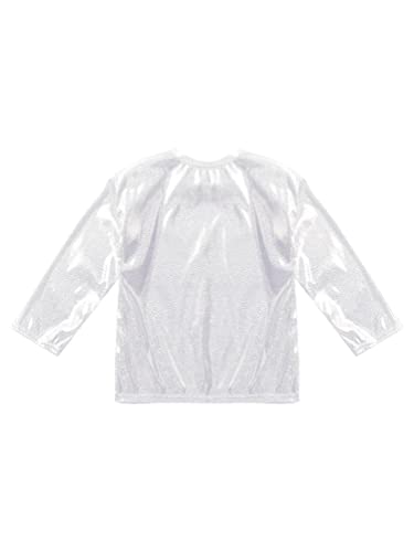 dPois Camiseta Manga Larga para Niña Camiseta de Metálico Brillante Top Fiesta Actuación Camiseta de Danza Hip Hop Otoño Casual Unisex Plateado 5-6 años