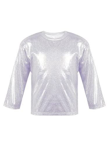 dPois Camiseta Manga Larga para Niña Camiseta de Metálico Brillante Top Fiesta Actuación Camiseta de Danza Hip Hop Otoño Casual Unisex Plateado 5-6 años