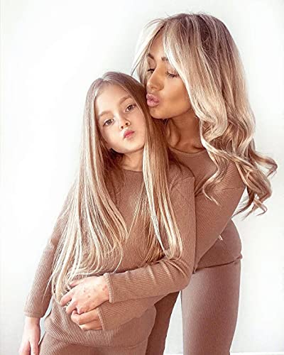 Dreambuy Conjunto Algodon Dos Piezas, Pijamas para Bebe,niñas,niños,Pantalones y Manga Larga, Trajes para Bebes, Acanalados, a Rayas, Otoños Invierno, Ropa de Abrigo(4 - 5 años, Beige)
