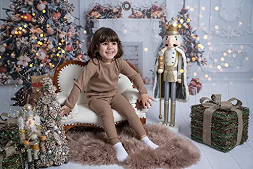 Dreambuy Conjunto Algodon Dos Piezas, Pijamas para Bebe,niñas,niños,Pantalones y Manga Larga, Trajes para Bebes, Acanalados, a Rayas, Otoños Invierno, Ropa de Abrigo(4 - 5 años, Beige)