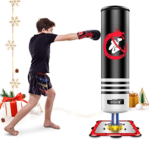 Dripex Saco Boxeo Niños, Saco de Boxeo de Pie Niños Profesional, No Hinchable, con Base de Succión, para Practicar Karate MMA Kick Boxing Bolsa de Boxeo Fitness para Niños(Negra)