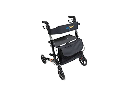 Dunimed Andador plegable ligero – Fácil de plegar para maletero plegable de viaje – Altura ajustable – Incluye una práctica bolsa debajo del asiento – andador – andador – Negro