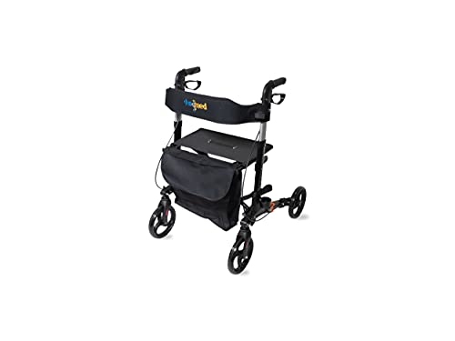 Dunimed Andador plegable ligero – Fácil de plegar para maletero plegable de viaje – Altura ajustable – Incluye una práctica bolsa debajo del asiento – andador – andador – Negro