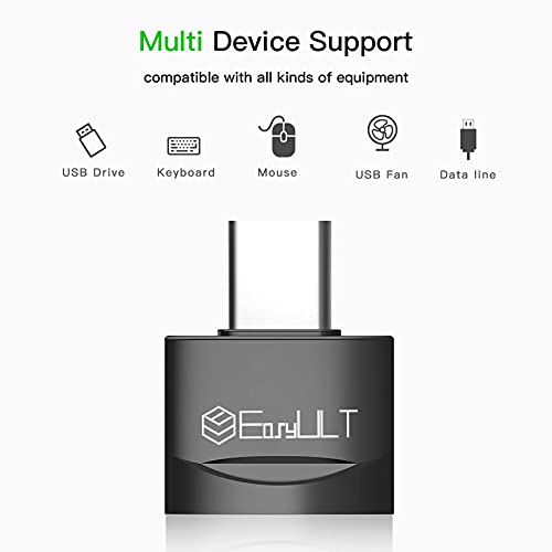 EasyULT Adaptador USB C a USB (2 Pack), Función de OTG, Thunderbolt 3 a Adaptador USB Hembra, Compatible con MacBook Air 20/19/18, Huawei, Galaxy, Teléfonos y Tabletas con Puertos USB-C-Negro