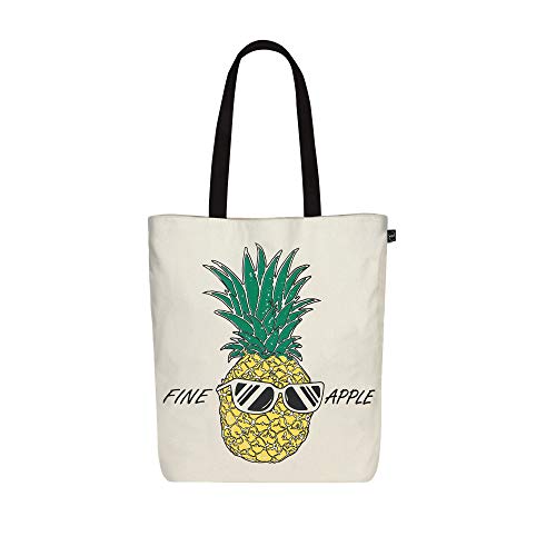 Eco Right Bolsa de lona para mujer, bolsa de hombro de algodón orgánico, bolsa de compras reutilizable para comestibles, bolsas de regalo, bolsa de libros, bolsa de viaje, Piña de manzana fina