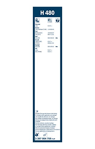 Escobilla limpiaparabrisas Bosch Rear H480, Longitud: 475mm – 1 escobilla limpiaparabrisas para la ventana trasera
