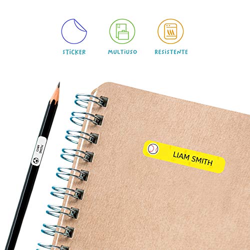 Etiquetas adhesivas personalizadas con tu texto | Pegatinas con dibujos y decoración deportivos con texto personalizado. 40 Etiquetas en hoja laminada FUNNY DEPORTES