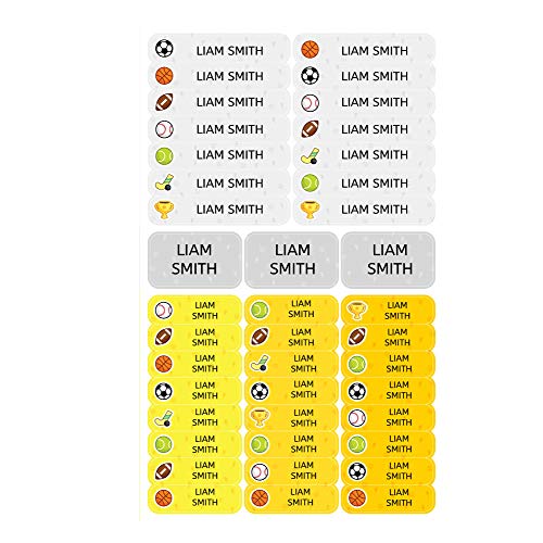 Etiquetas adhesivas personalizadas con tu texto | Pegatinas con dibujos y decoración deportivos con texto personalizado. 40 Etiquetas en hoja laminada FUNNY DEPORTES