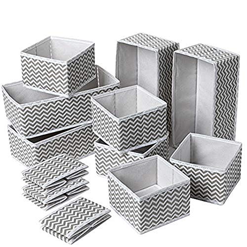Evance 12 Caja de Organizadores Almacenamiento Plegable para Cajones, Organizador de cajones Tela para Ropa Interior, Sujetadores(12PCS-Gris)