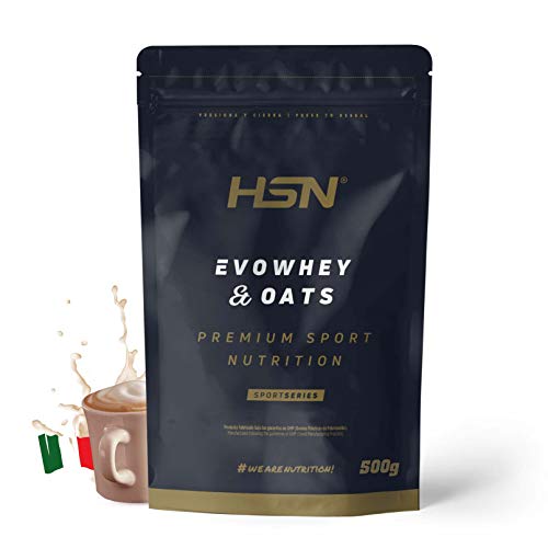 Evowhey & Oats de HSN | Sabor Capuchino 500 gr = 10 Tomas | Proteína Whey con Harina de Avena | Ideal para Desayunos o Meriendas | Bajo en Azúcar | No-GMO, Vegetariano, Sin Gluten ni Soja