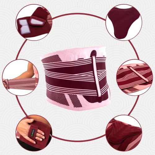 Faja Lumbar Hombre/Mujer - Faja Ortopédica para Trabajo y Deporte - Cinturón Lumbar para Ciática, Hernia de Disco, Lumbago, Escoliosis y Alivio del Dolor Espalda (Burdeos, Small)