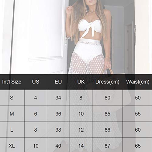 Falda de Bikini Bordado Puntos Redondos para Mujer Transparente Ropa de Baño Playa Suelta de Moda Falda Larga para Bikini Verano etc (Blanco, L)