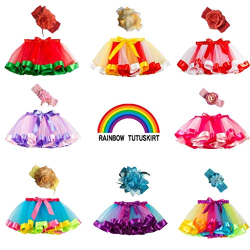 Falda del Tutu para Niña,SHOBDW Niños Regalo De Cumpleaños Fiesta De Tutú Baile Ballet Falda Bebé Niño Pequeño Fiesta De Disfraces Falda de Baile + Diadema Conjunto 2PCS(Multicolor,7-11 Años)