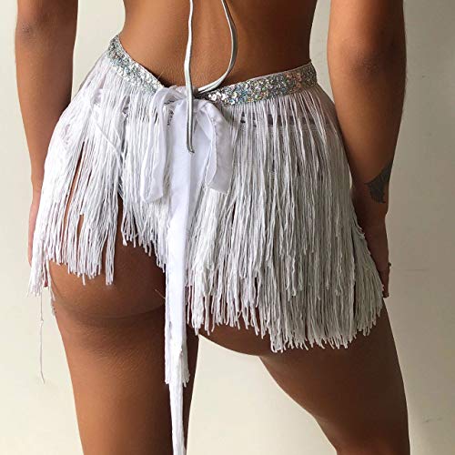 Falda para danza del vientre, danza del vientre con lentejuelas, borlas, faldas para mujer, Blanco, Talla única