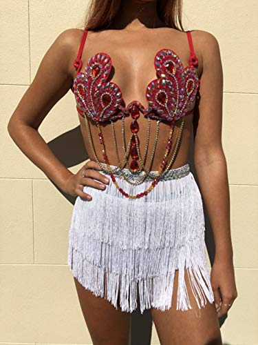 Falda para danza del vientre, danza del vientre con lentejuelas, borlas, faldas para mujer, Blanco, Talla única
