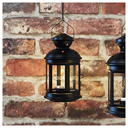 Farol para velas de color negro, apto para uso en interiores y al aire libre, de la marca Ikea Rotera