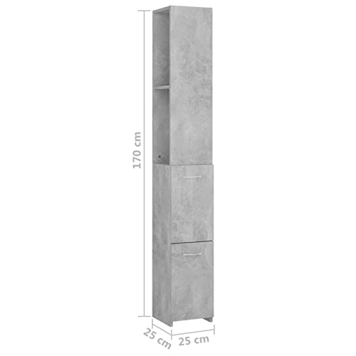 Festnjght Armario Alto para Baño Mueble Auxiliar de Baño de Estilo Moderno con 2 cajones y 2 Estantes 25x25x170 Gris hormigón